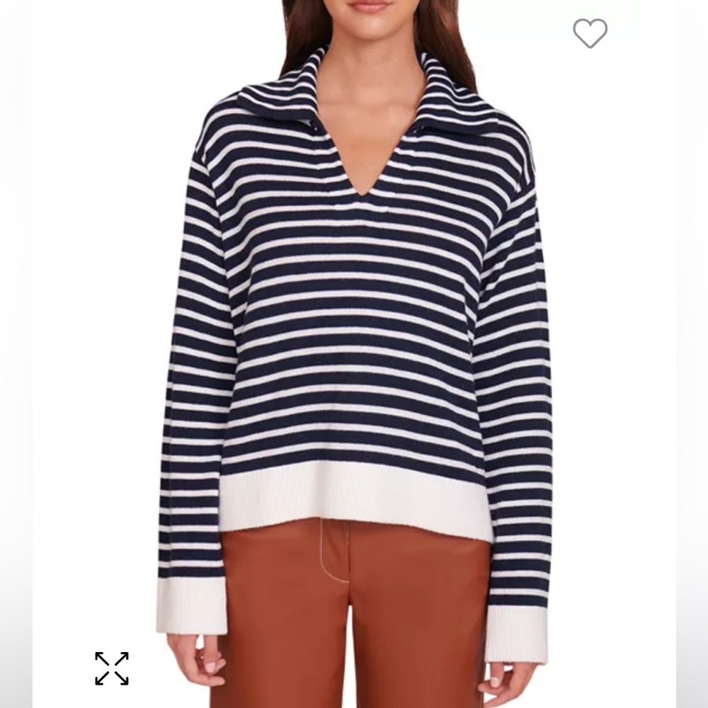 STAUD Linden Striped V Neck Sweater